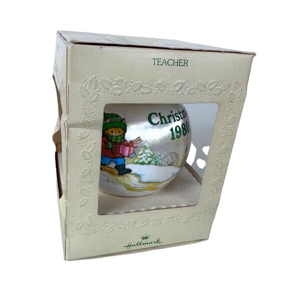Hallmark Satin Ornament Teacher Dated 1980 Vintage Unbreakable Round Christmas - Picture 11 of 15